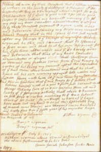 17th century hand-written deed decreeing the manumission of an enslaved person of color.